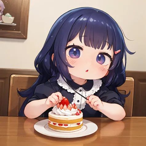 Photoreal、anime character（chibi girl、The lines are thick、Deformed）There is a whole cake with a picture of、strawberry、Whipped cream