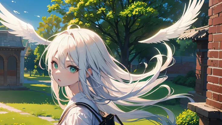 Anime girl chibi 25 years old. with white hair and green eyes looking at camera , long hair、Anime CG arte suave, anime style. 8k, Hecho con Anime Painter Studio, Retrato realista kawaii, Render de una linda chica de anime , Retrato suave colorido, Anime es...