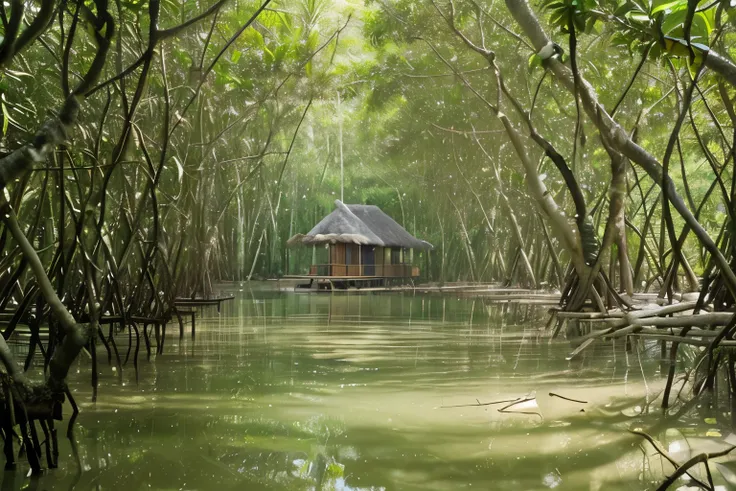 
A mangrove forest conservation and resort area, bungalow, Can Gio forest, Vietnam, morning