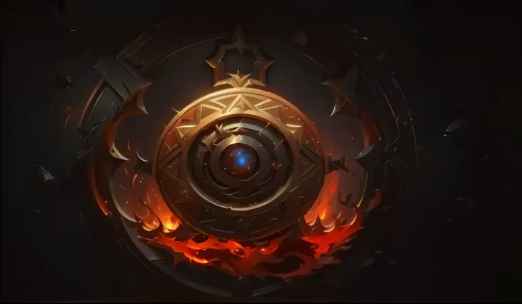 Close up of metal shield with flames in background, 8k high definition wallpaper jpeg artifact, 8k high definition wallpaper jpeg artifact, Riot Games Concept Art, League of Legends concept art, artifact dota2, blizzard Hearthstone concept art, zanlatalia,...