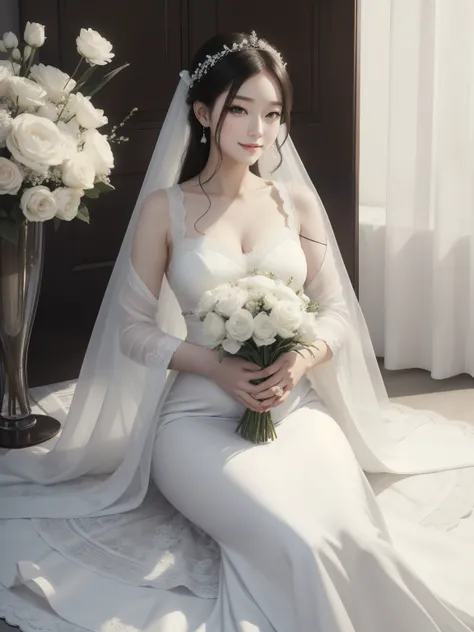 Alphafie woman in a white dress sitting on a chair,pregnancy, A painting inspired by Kokichi, tumbler, romanticism, Pale milky white porcelain skin, Hwang Se - Yes, romantic gown, EUR, Dont shrug your shoulders, Choi Hong Hwa, mother photoshoot 4k, white g...