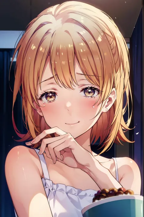 irohaisshiki, iroha isshiki, short hair, brown hair, smile,blush,open your mouth,close both eyes,tears run down her face,crying ...