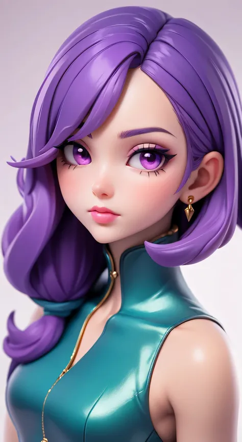 (32k) 16K, 8K, 4K, The face is super delicate, Little mouth, bitten lip makeup, Feminine, purple hair, purple eyes, High resolution, perfect. portrait.