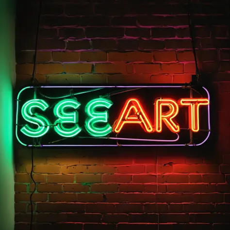 High Quality neon signboard, sign that says "SeaArt" in italics,