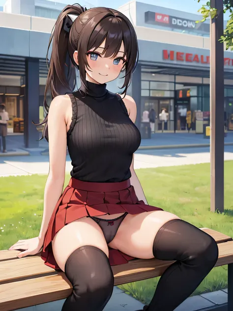 (masterpiece, top quality, high resolution, realistic photos, realistic looking skin:1.1),
(The woman is sitting on a bench in a shopping mall:1.8),
(She is sitting with her legs closed: 1.8),
(Her skirt is so short that you can almost see her panties: 1.8...