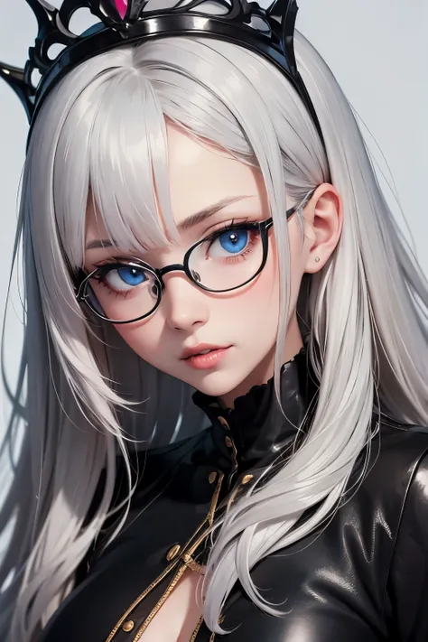 ((best quality)), ((masterpiece)), (detailed), perfect seductive face a beautiful white-toned girl with black and silver hair we...