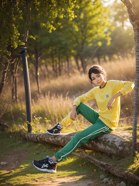 Realistic green and yellow mixed colour sweatshirt 