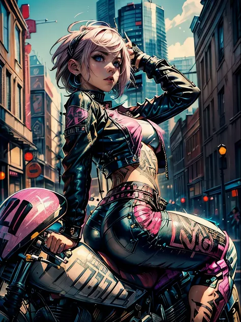 (((top quality: 1.4))),(A masterpiece like no other in history), (ultra high resolution),(Ultra-realistic 8k CG), official art、 (((adult body))), (((1 girl))), ((( bob short hair ))), punk girl with perfect body, jacket with metal spine,Beautiful and well-...
