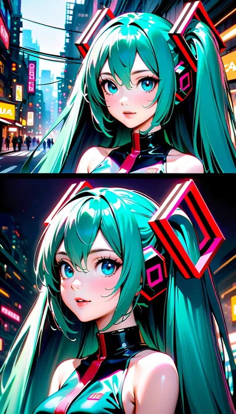 create a high-resolution, visually stunning portrait that captures the essence of hatsune miku, the digital singing sensation kn...