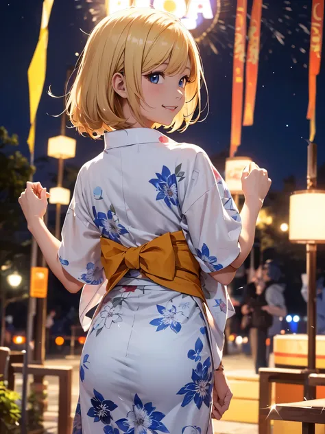 (((ultra high definition))), (((Salina))), (Pokémon), masterpiece, best quality, detailed, (1 girl), alone, (超detailed藍眼睛, Blonde long and short hair, permanent: 1.2), (((hands in arms))), (cool yukata), Happy smile, (small breasts, healthy body :1.2), (Pu...