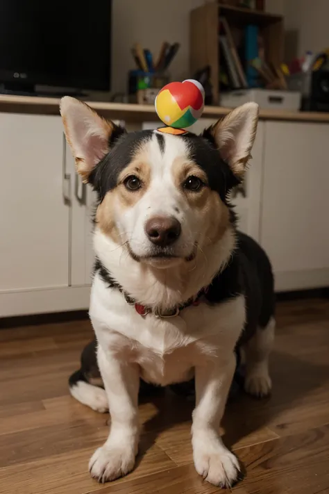 Perro disfrazado de payaso