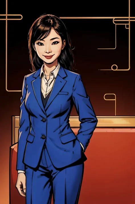 corporate chinese woman, wearing suit, smiling, 30 years old.