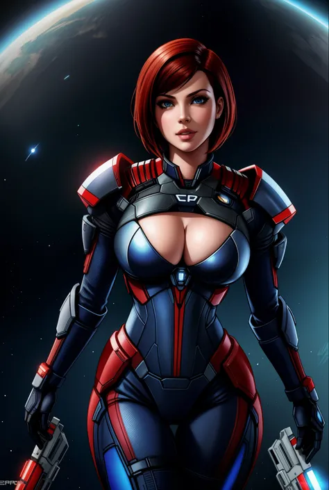 mass effect, femshep, cleavage. hips, sexy, wearing space armour