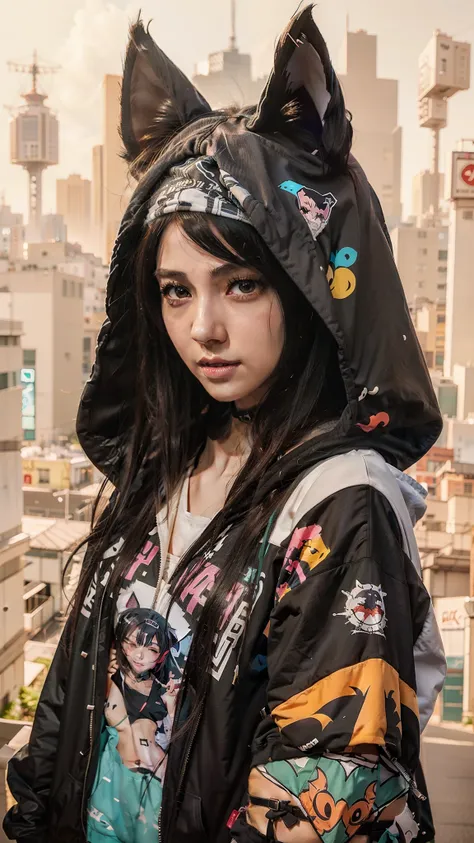 anime girl with a hoodie and a cat ear, cyberpunk anime girl in hoodie, artwork in the style of guweiz, anime style 4 k, anime style. 8k, detailed digital anime art, digital anime illustration, anime style illustration, digital anime art, anime style artwo...