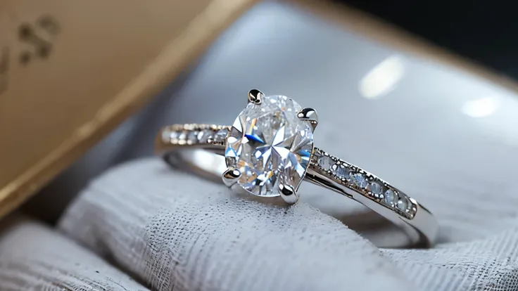 Highest image quality、realistic pictures、diamond ring in a box、brilliant cut、a small grain、diamond engagement ring、comes in a small package、0.3 carat diamond、High-end products