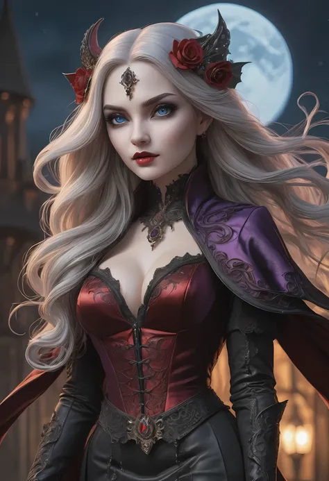 fantasy art, gothic art, (masterpiece:1.5), full body best details, highly detailed, best quality, Glowing Purple, highres, full body portrait of a vampire, elf (Masterpiece, best quality: 1.6), ultra feminine, wizard, (intricate details, Masterpiece, best...