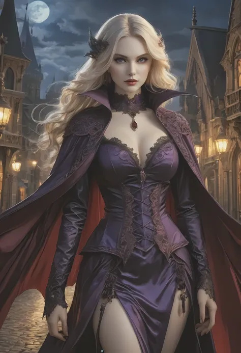 fantasy art, gothic art, (masterpiece:1.5), full body best details, highly detailed, best quality, Glowing Purple, highres, full body portrait of a vampire, elf (Masterpiece, best quality: 1.6), ultra feminine, wizard, (intricate details, Masterpiece, best...