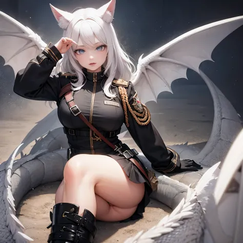 masterpiece, 8k resolution, high quality, high resolution, best quality, extremally detailed, best resolution, absurd resolution, ray tracing, high detailed, extremely detailed,detailed face, shoulder length white hair, female, 2 white fox ears with black ...