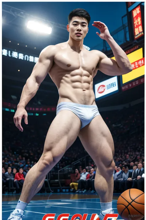 male people， Hirsutistic， Asians， curving， paleskin， sweat leggs，Basketball sports student，standing on your feet，realisticlying，A high resolution，中景 the scene iusculous，Handsome，of a shirtless，bold and unconstrained，Chinese handsome，wide angles，photoreales...