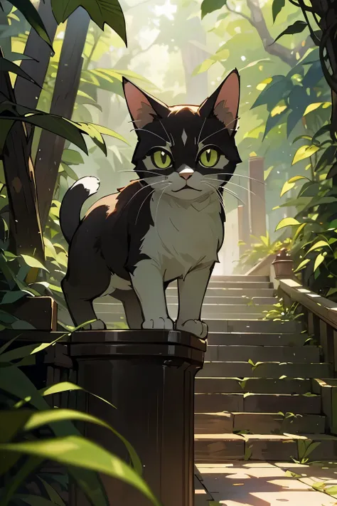 An adorable cat discovered a hidden passage in the lush bush, its curious eyes fixated on the mysterious craft before it. The sun streamed through the foliage, casting dappled light on the cats sleek fur as it carefully inspected the entrance. The passage ...