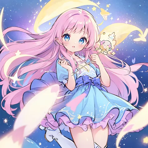 ((magical little girl)), ((Gorgeous starry sky background)), ((Ultra-detailed)), ((Best Illustration)), ((Cinematic lighting)), Dynamic Angle, Floating, finely detailed, (glitters:1.2), (Sparkle:1.2), (Shine:1.2), classic, (Painting:1.1), (Sketch:1.1), (Be...