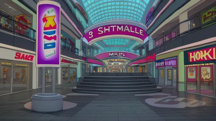 3d cartoon shopping mall, early morning, highest quality, darker tone, masterpiece, 8k uhd, no people