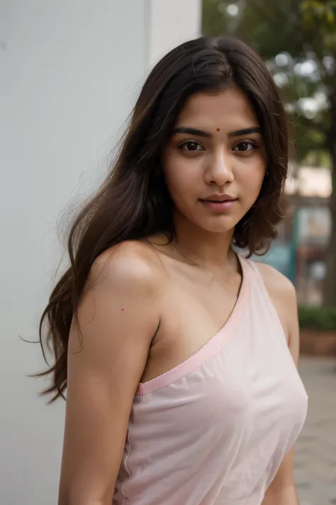 ((best quality)), ((masterpiece)), (detailed), perfect face cute and lovely Indian girl and brown eyes and pink face model hot  cute looking straight at the camera 