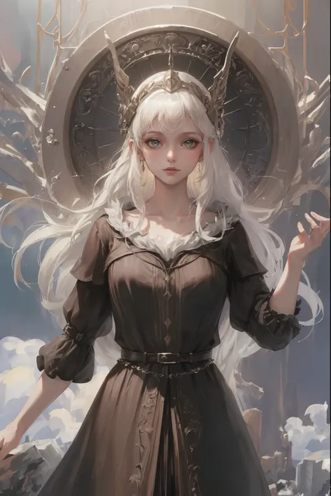 elf ears,(((( 1girl, white hair, right hand armament, // )), cgi, ((high quality:1.2, masterpiece:1.2)), absurdres, high resolut...