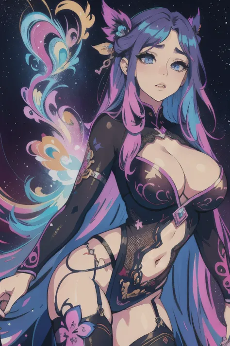 (masterpiece, top quality, best quality, official art, beautiful and aesthetic:1.2), (1girl), extreme detailed,(fractal art:1.3),colorful, highest detailed, (ahegao:1.4), showing cleavage, gigantic breasts