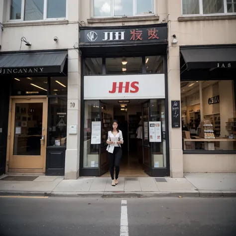 I want the facade or an office of a store with the acronym "JHS ex"