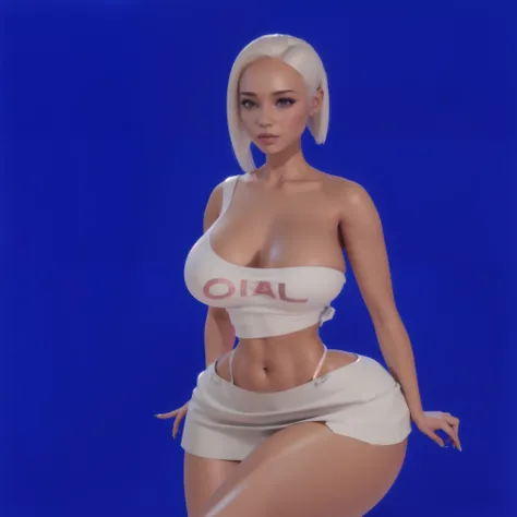 (masterpiece), (best quality), (ultra-detailed), ((masterpiece)) ((best quality)) ((ultra-detailed)) woman in a white top and white shorts posing for a picture, doja cat, daz. detailed, imvu, dial, drawind style, second life avatar, daz, casual pose, reali...