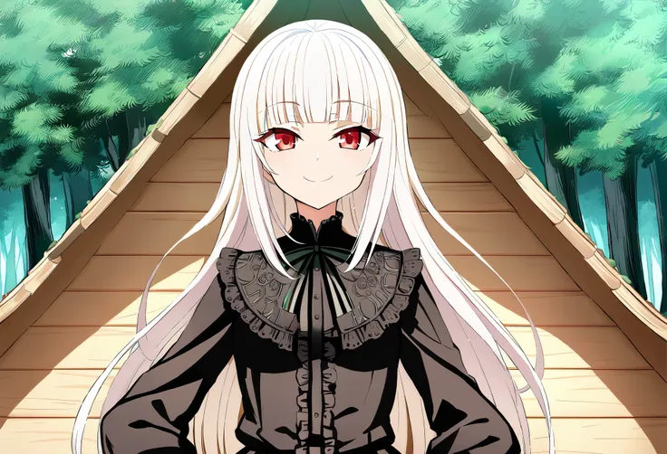 Concept art, ((CG)), zoom in face, fazendo bico, ((cara de brava)), Lolita, ((((long White hair)))), (((red eyes))), ((((6 eyes)))), ((corpo de aranha)), (((blunt bangs))), fazendo birra, ((cabelo emaranhado)), ((((smilling)))), desleixada, ((melhor qualid...