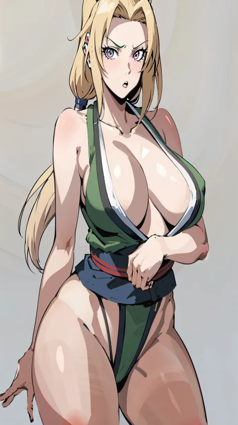 una caricatura de una mujer con un pecho grande y un top verde, tsunade from naruto, cushart kenz, marin kitagawa fan art, chica anime seductora, lindosexyrobutts, grueso, proporciones de oppai, limpio cel sombreado, high resolution commission, He wears a ...