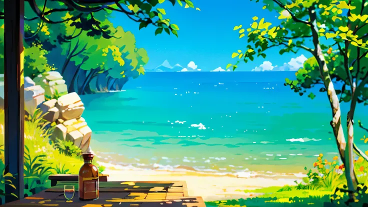 Healing cute style of natural scenery, , warm bright sunny atmosphere for background, beautiful leisure scene.  