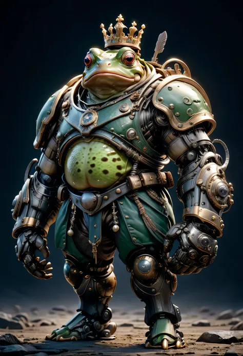 photorealistic portrait of dressed animals - a ((fat)) frog warrior,(brave pose), high quality,(lovely) ,intricate detailed gian...