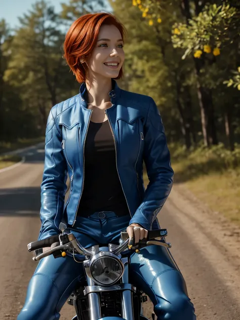 (realistic:1.5), 8K, Ultra-high definition beauty, 1 female, 30 years old, (a sunny day:1.5), intricate body details, (highest quality: 1.0), (Super high sharpness: 1.0),（Beautiful and delicate depiction of eyes）,((((ride a motorcycle)))),unreal engine:1.4...