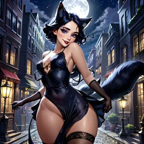 (best quality,ultra-detailed,realistic:1.37),mystical black fox sneaking,transforming into lovely temptress,enticing young men,nighttime encounters,1920s New York City,captivating seduction,forbidden desires,secretive rendezvous,dark desires unleashed,mesm...