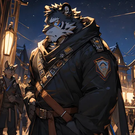 (masterpiece)，Very detailed，(best quality)，fuzzy，tiger，(((black fur)))，blue pupils，extremely strong，Soldier，The background is night，(assault rifles in hand)，(Black camouflage uniform)，(serious expression)，middle aged，8k，(high quality)，Japanese animation