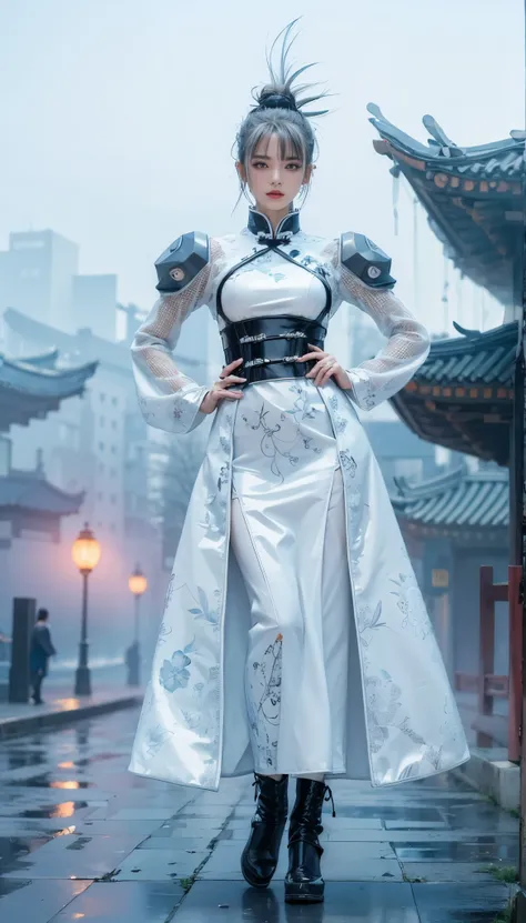 ultra detailed, beautiful best quality, _ BREAK Beautiful and cute perfect model, Tightened all body, medium Breasts, _ BREAK  _ Perfect background, Fog, mist, _ BREAK (all body shot, standing and Abstract pose:1.9), BREAK (Cyber punk chinese dress, balloo...