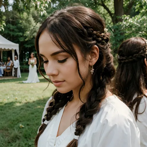 Beautiful outdoor wedding, 7 men braidsmaid, 7 women braidsmaid, realistic, 4k