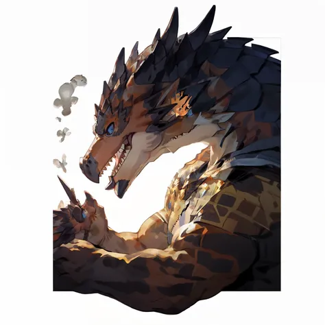  male, short neck, alone, 拉斯飞dragon, dragon, Scully, blue eyes, paw,  Omine, fangs,  muscular,（（august）），（（In school）） Detailed hands, sharp teeth, Clear teeth ，Detailed eyes, (author：ghost of emptiness,by raccoon21,masterpiece,high quality)