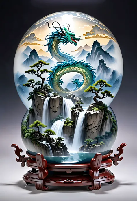 In the legends of ancient China,a majestic Chinese dragon coils in the sky,exuding an awe-inspiring presence. In its grasp,it holds a transparent glass orb,known as the Dragon Pearl. Inside the Dragon Pearl,a miniaturized scene of Mount Lu is encapsulated,...