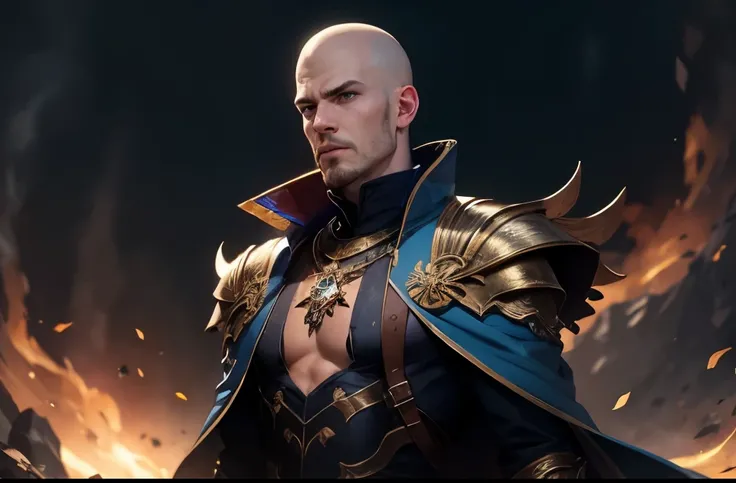 Man,tall,skinny,no ear,dragon horn,golden tatoo,scholar suit,mage,epic theme, background ((best quality)), ((masterpiece)), (detailed), perfect face，((blue head))，scales，male,(((No hair))),no muscle ,mage robe,(blue skin),epic, background 