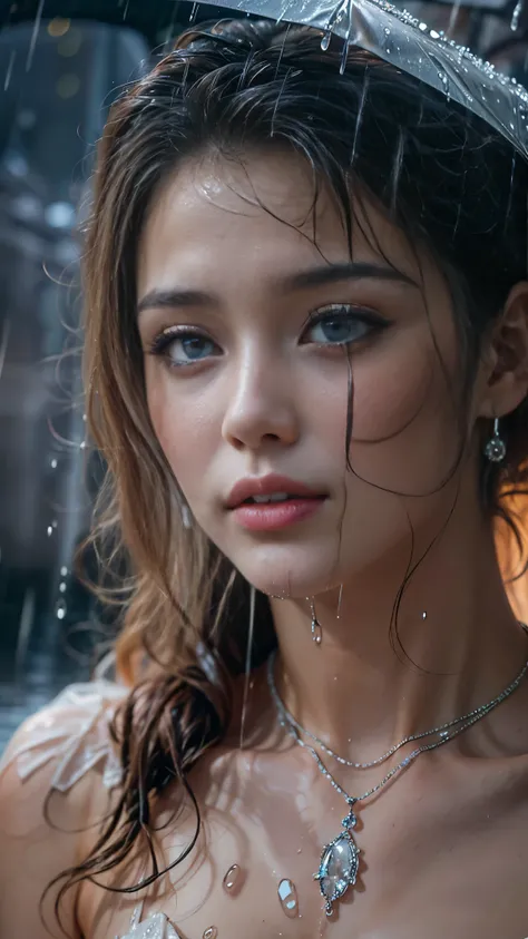 (RAW shooting, Photoreal:1.5, 8K, highest quality, masterpiece, ultra high resolution), perfect dynamic composition:1.2, modern city night, In front of the church, expression of sadness:0.7, lovelorn:0.7, ((((Typhoon heavy rain)))), Highly detailed skin an...