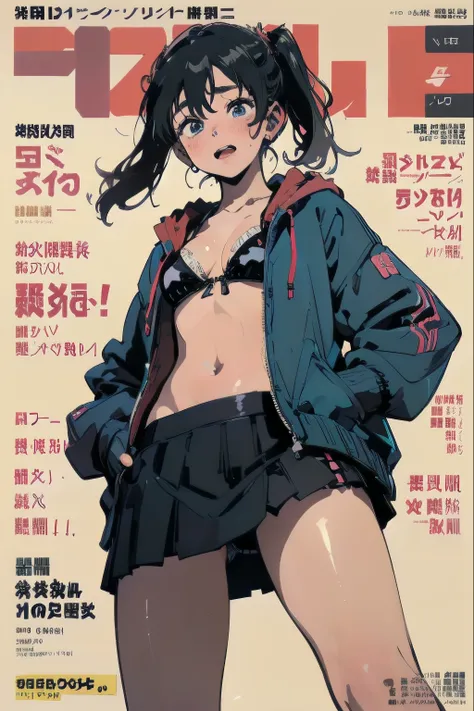 hands in pockets, beautiful anime-style girl, clean small surfaces,  cyberpunk, bikini-armor、 Wide angle、(magazine cover:1.8)、((from below:1.2))、(bounce)、(dynamic pose:1.1), Cute 1 girl, highest quality、ウルトラ - High resolution、High resolution、Highly detaile...