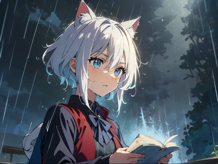 (highest quality), (masterpiece), 1080p, hd, 4k, 8K, masterpiece, A world where magic and technology coexist,1 person，boy，Cat ear，Cat earのティーンエイジャー(gray hair, short hair) ，Hone your skills，Go on a journey to uncover the secrets of power，beautiful eyes、depi...