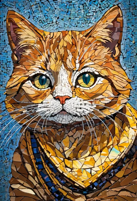 Portrait of kitty adventurer ,radiation mosaic:1.2, catch the sun:0.8, Like shards of glass that infuse warmth and energy into the space:0.4 Flash and Dance.