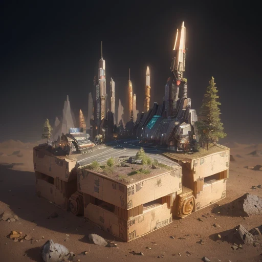 6598年Mars realistic model, (bifurcation, original photo, best quality, masterpiece:1.4),SteampunkCyberpunk6820 City,(CyberpunkMars light:1.3), Mars (related to land),(in a small nature box:1.3),Isometric, small nature, landscape on foundation,landscape,