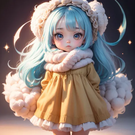 chibi, full body, (big head:1.5), super deformed character, 3D, best quality, super fine, 16k, incredibly absurdres, extremely detailed, cute woman, blank look, blurry look, wistful look, wearing loose and fluffy dress, loose and fluffy sweater, loose and ...