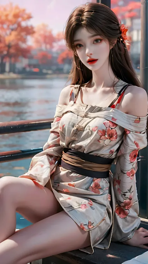 clothes on sale 46，off shoulder dress，fashion girl。red lips，adult，makeup，（（random shooting angle）），（best quality，masterpiece：1.2...